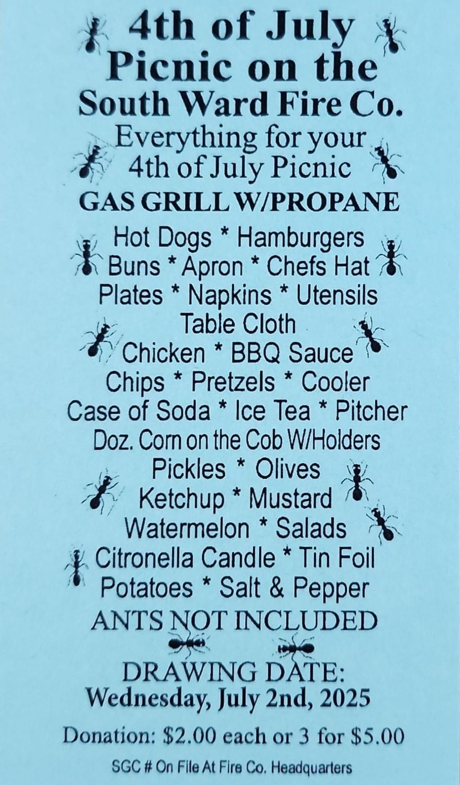 🎆 4th of July Picnic Raffle – Hosted by South Ward Fire Co. 🇺🇸